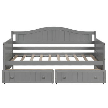 Twin Wooden Daybed With 2 Drawers, Sofa Bed, No Box Spring Needed - Gray