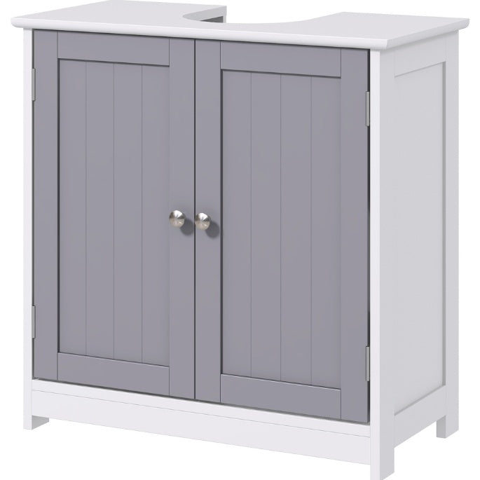 Kleankin Bathroom Vanity Cabinet, Sink Cabinet With U-Shape Cut-Out, Adjustable Shelf, White And Gray