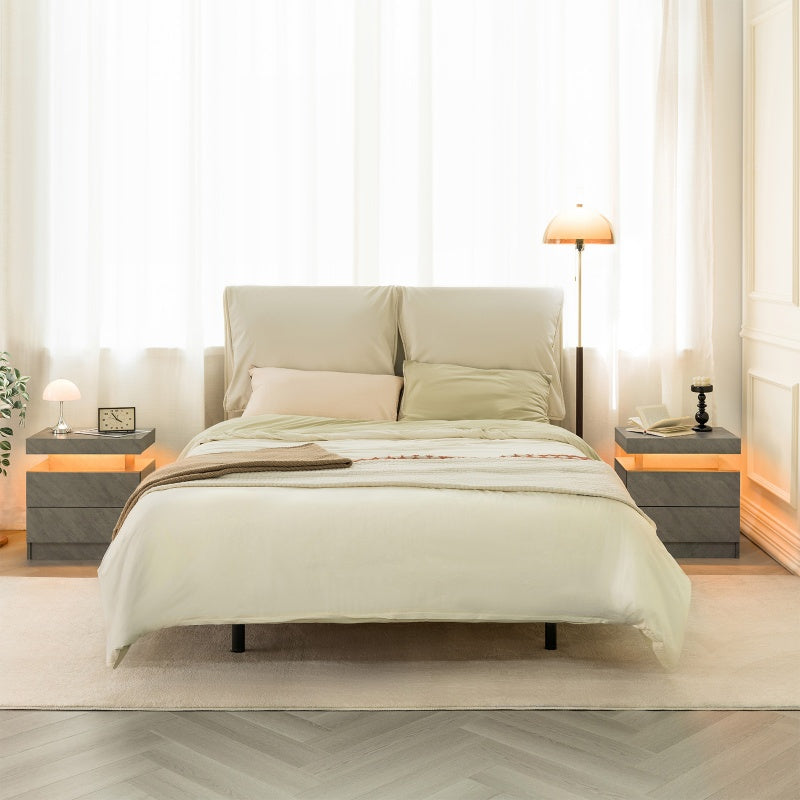 Nightstand LED Bedside Table Cabinet Lights Modern End Side With 2 Drawers For Bedroom ,Deep Gray-Prohibited From Selling On The Wayfair Platform