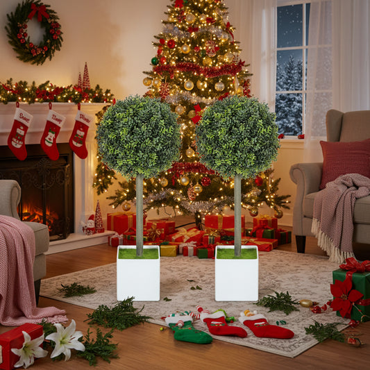 2PCS Set Artificial Tree Fake Plants Natural Boxwood Topiary Balls With 114 PE Leaves Tree Indoor Outdoor Holiday Living Room Home Office Decor FBA Shipment