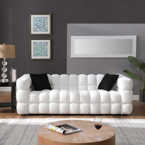White Boucle 3-Seater Sofa