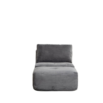 Modern Memory Foam Compressed Sofa,Single Chaise Longue For Living Room,Pet-Friendly Cloud Modular Sectional Sofa,Corduroy Fabric,Movable Ottoman,No Assembly Required,Grey