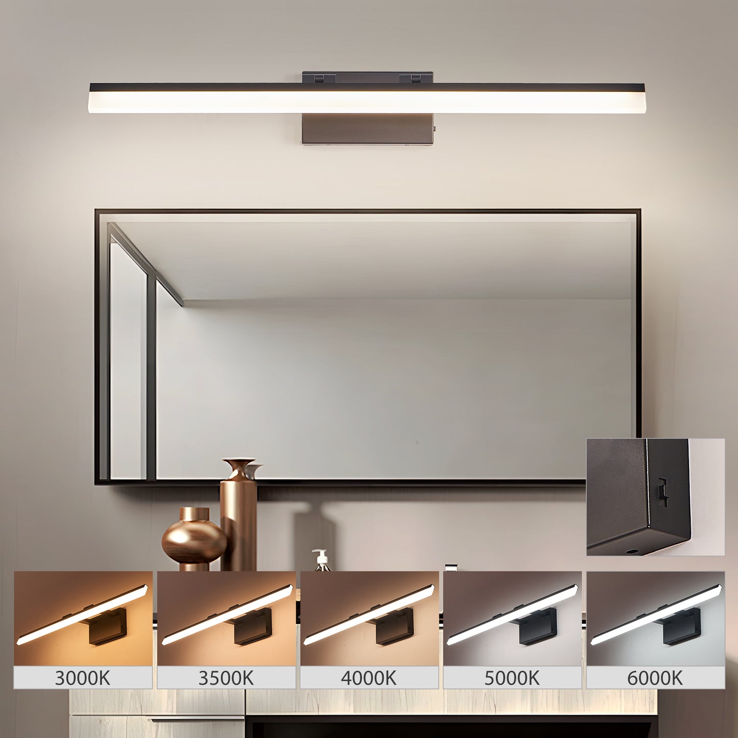 32 Inch Modern LED Bathroom Vanity Light - Sleek Black Metal Wall Light For Mirror, Dressing Room Or Sink Area