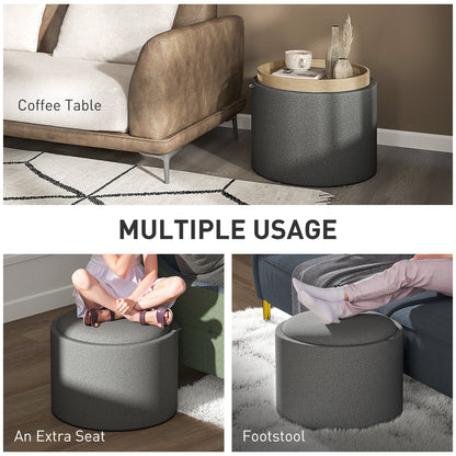 Round Storage Ottoman Coffee Table with Flip Top Tray