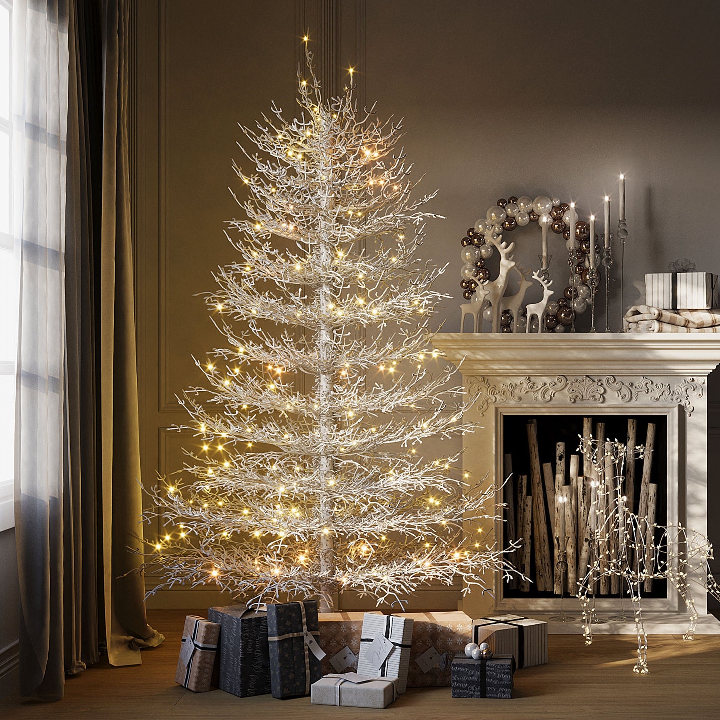 6FT Pre-lit  Aspen Fir  Artificial Christmas Tree, Hinged Xmas Tree 623 Snow Flocked Branch Tips, 420 Warm White LED Lights, Holiday Coral Christmas Tree For Home Party