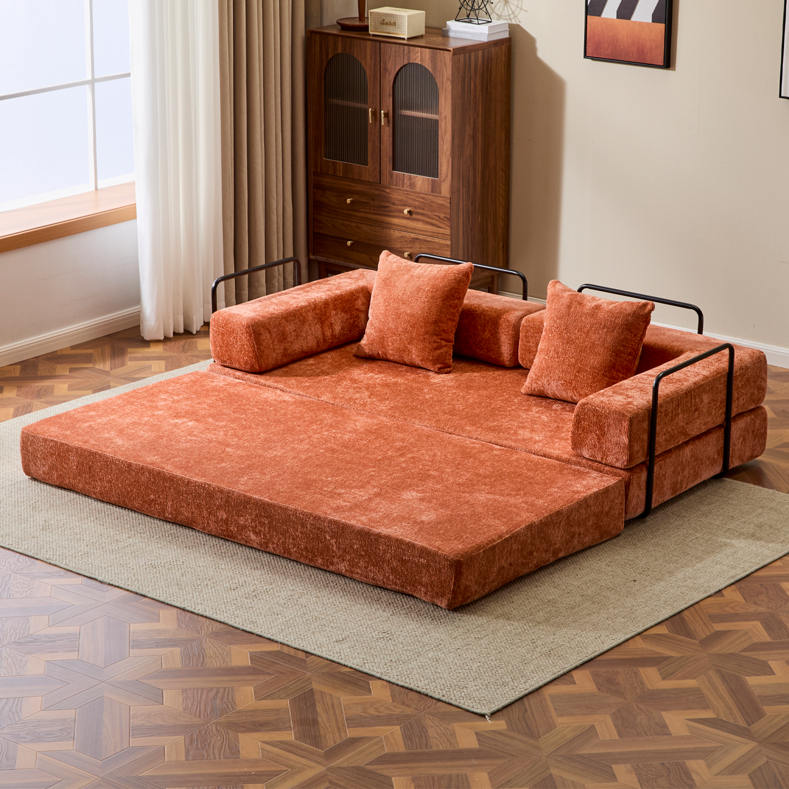 Orange Chenille Floor Sofa