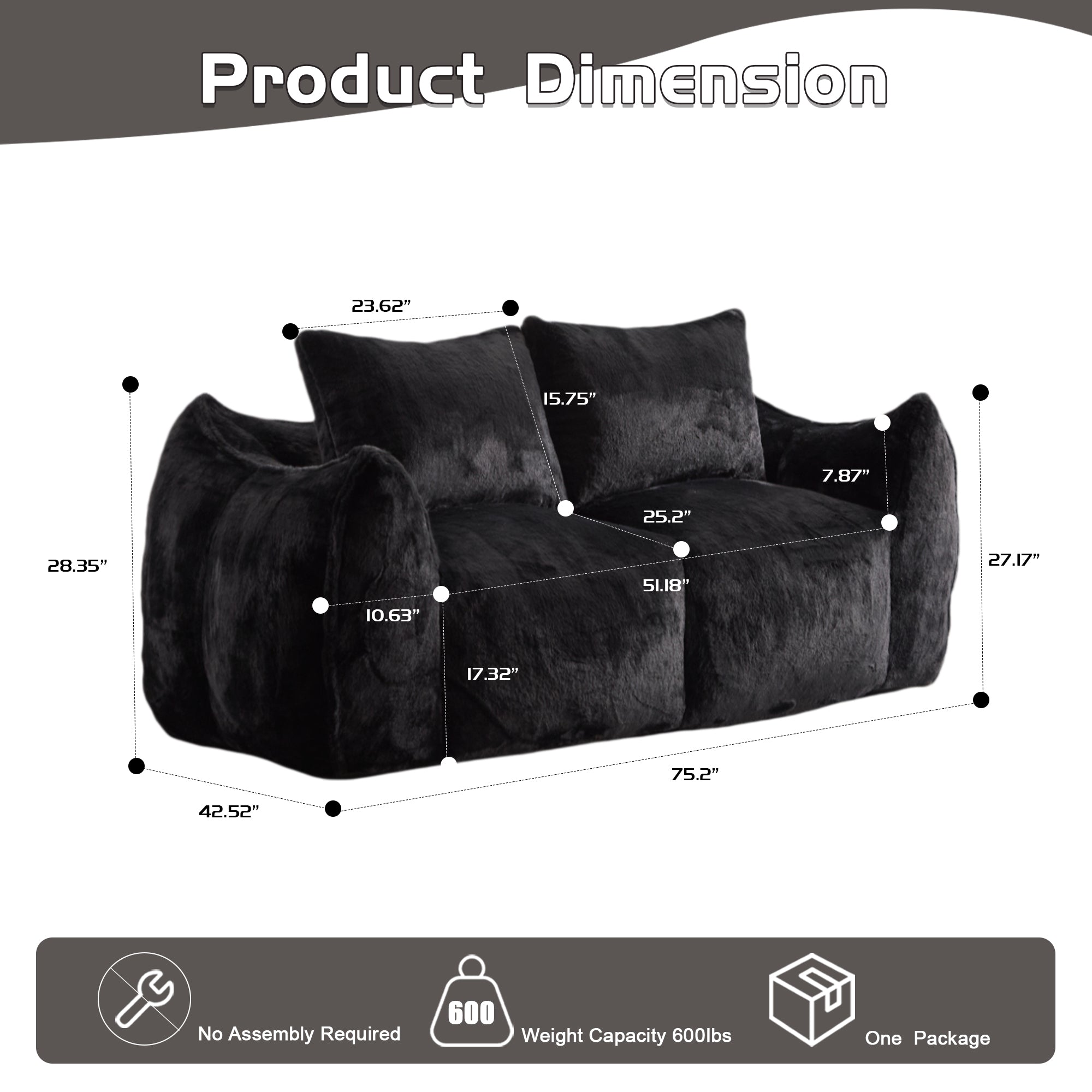 Black Fluffy Bean Bag Sofa