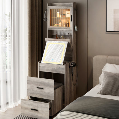 Gray Hemp Faced Particleboard With Triamine 2 Pull 1 Door 1 Flip LED 3 Tone Light Touch Mirror Dressing Table Set