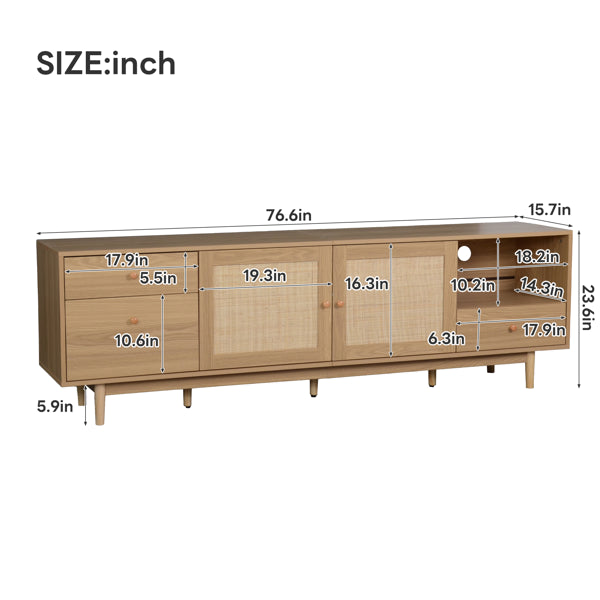 Wood Rattan TV Console