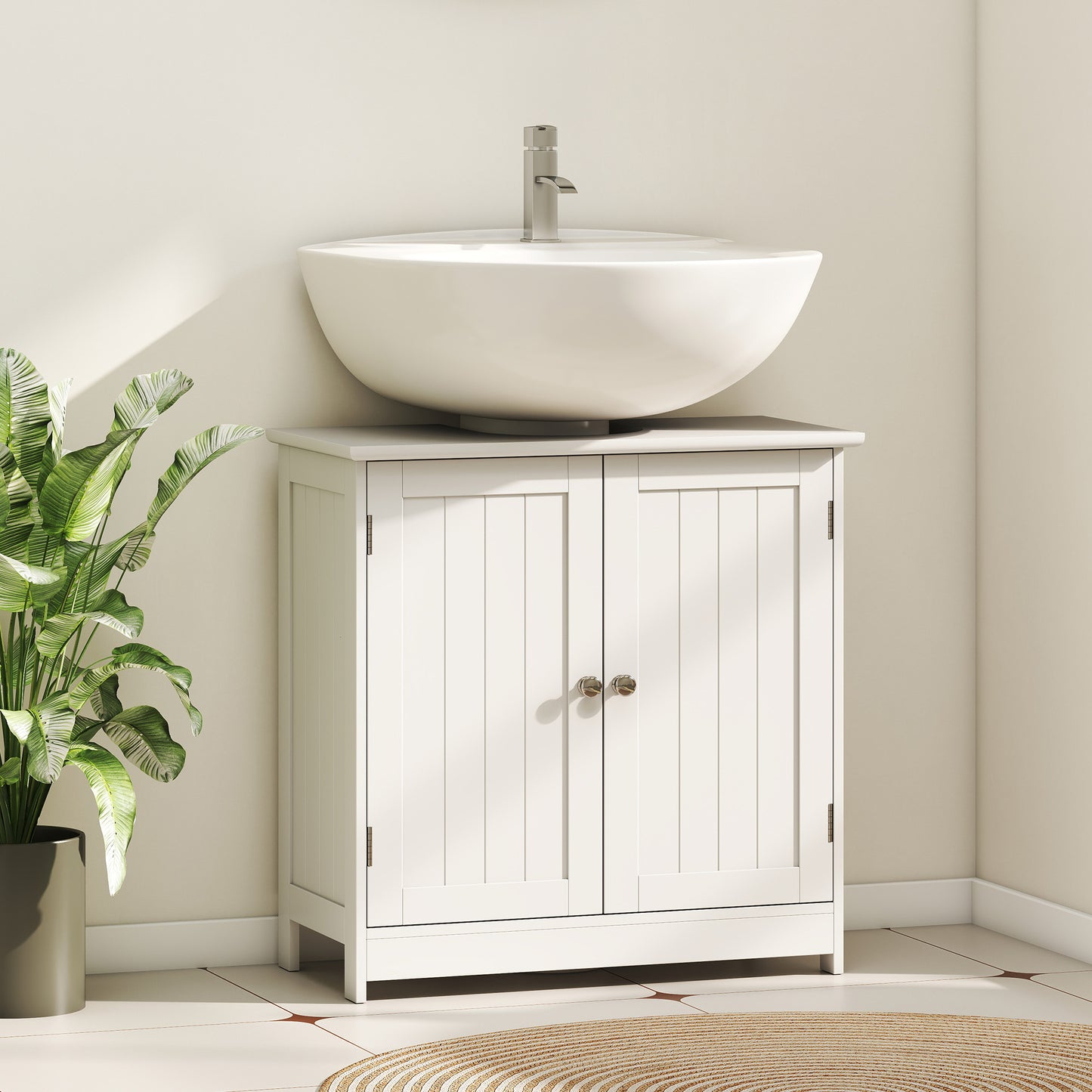 Under Sink Bathroom Cabinet, Pedestal Sink Storage Cabinet with 2 Doors, Shelf and U-Shape, White