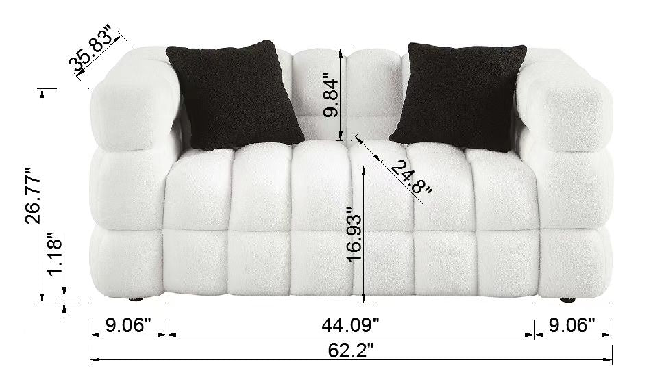 62.2length ,35.83inch  Deepth ,human Body Structure For USA People, Marshmallow Sofa,boucle Sofa ,White Color, 2 Seater