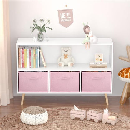 Children's Bookcase With Foldable Fabric Drawers, Children's Book Display, Toy Storage
