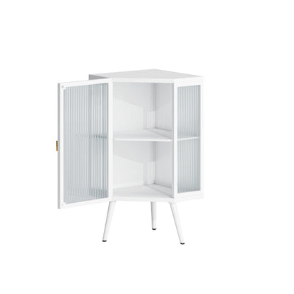 Floor Conical Cabinet With Tempered Glass Door And Storage Shelves, Suitable For Bathroom, Living Room, Bedroom