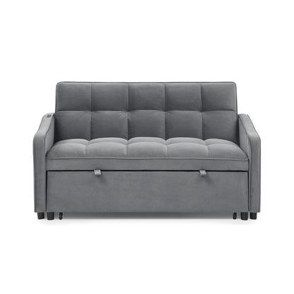 Loveseat Sofa Bed Pull-out, Adjustable Back, Arm Pockets, TypeC & USB Charging