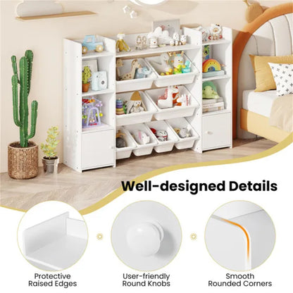 White Multi-Functional Kids Storage Shelf - Toy Organizer+Bookcase, 56"x12"x39", Anti-Toppling, 265lbs Capacity