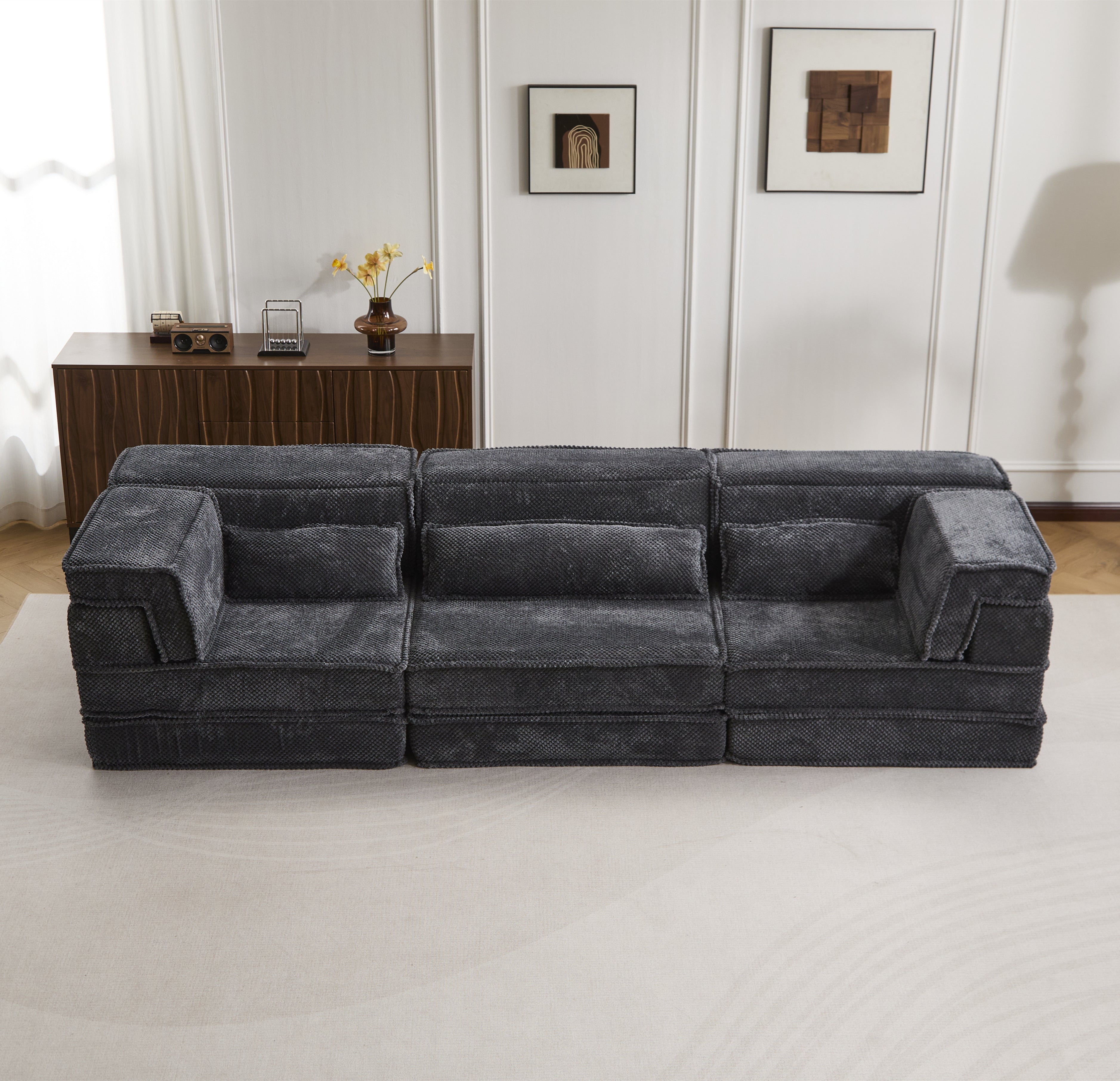 Dark Grey Modular Sofa Sophisticated Fleece
