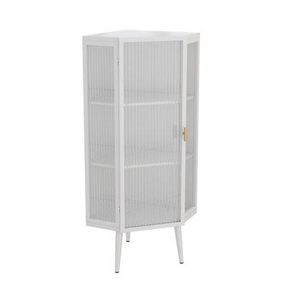 22.25'' Floor Coner Cabinet,Three Tiers With Tempered Glass Doors And Storage Shelves For Bathroom, Living Room And Bedroom White