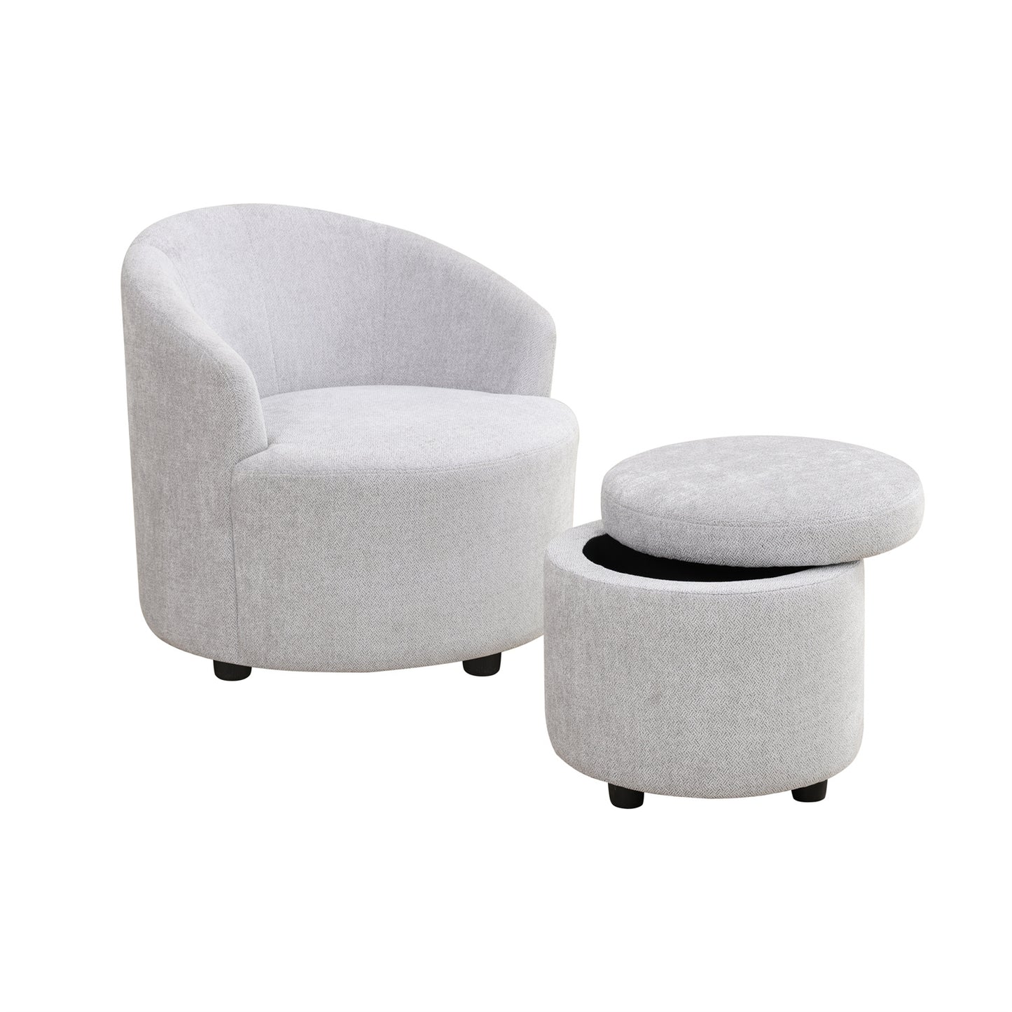 Sofa Stool Set With Storage Function, Grey-White Breathable Sackcloth