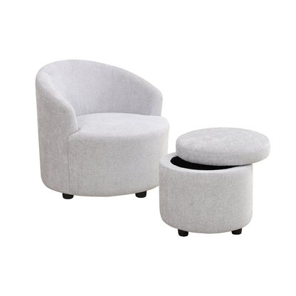 Sofa Stool Set With Storage Function, Grey-White Breathable Sackcloth