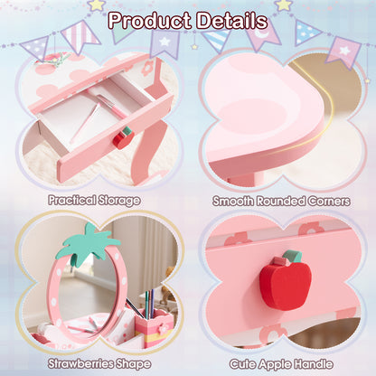 White MDF Spray-painted 1-drawer 2-desktop Storage Box Children's Dressing Table Set With Apple Print