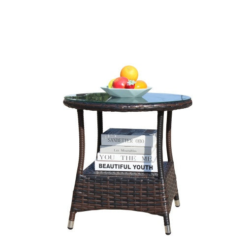 Round Brown Rattan Table