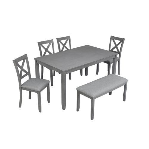 Wooden Dining Set 6 Piece Rectangular Kitchen Living Room