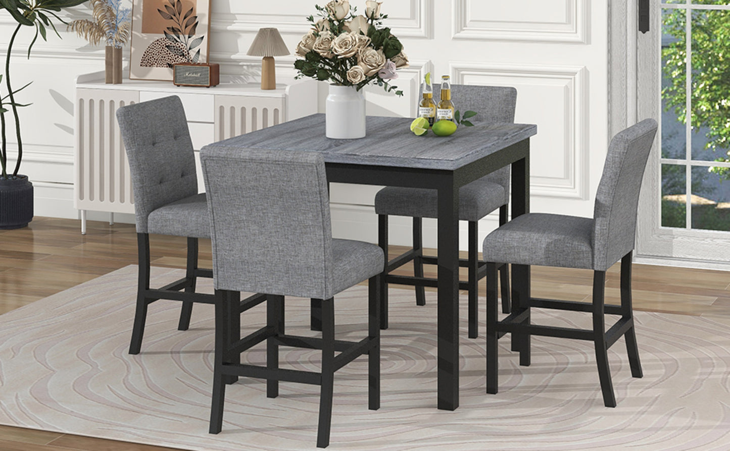 TOPMAX 5-Piece Counter Height Dining Set, Wood Table  Chairs Stools W Footrest
