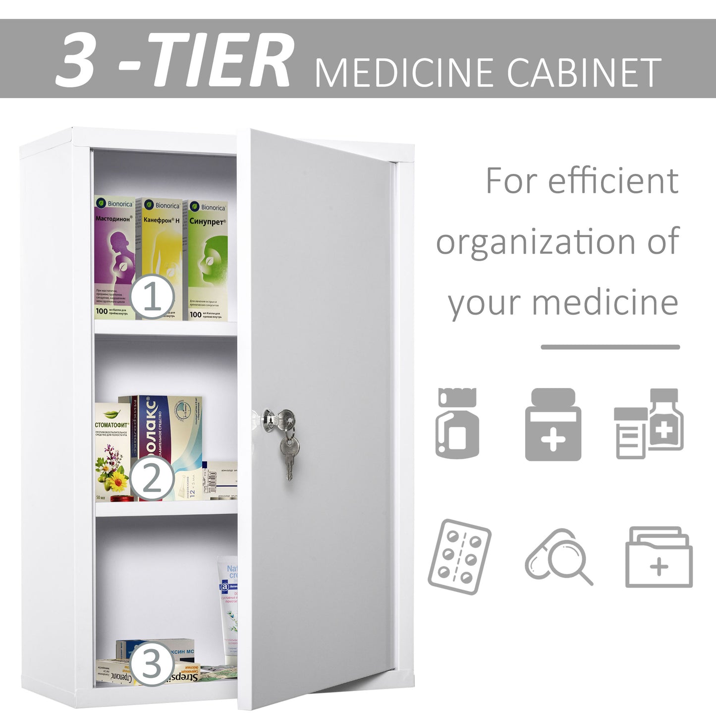 Wall Mount Medicine Cabinet 3 Tier Emergency Box for Bathroom Kitchen