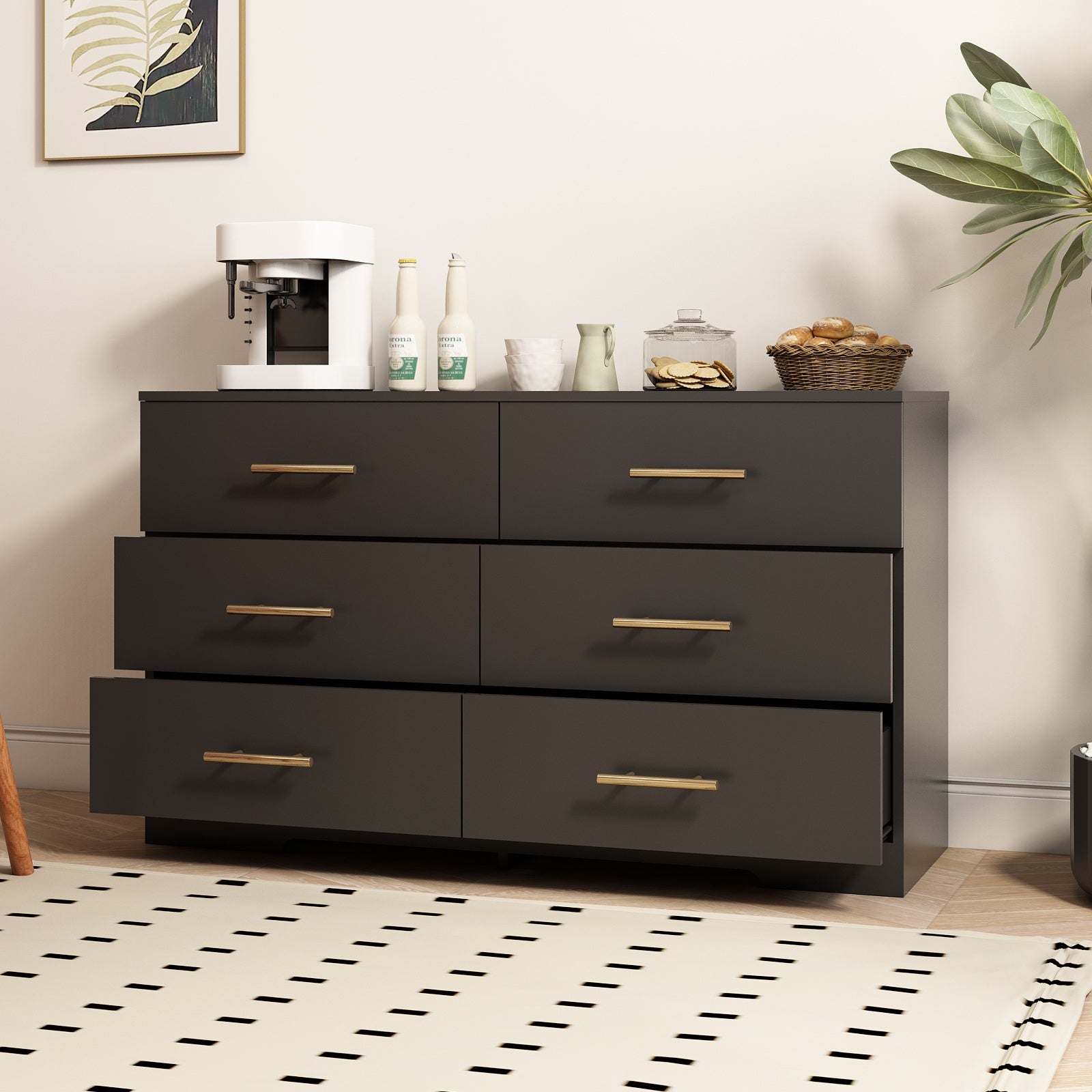 Black 6 Drawer Chest