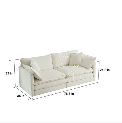 Modern Fabric Double Sofa With 4 Pillows