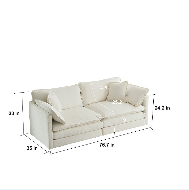 White Fabric Loveseat Sofa
