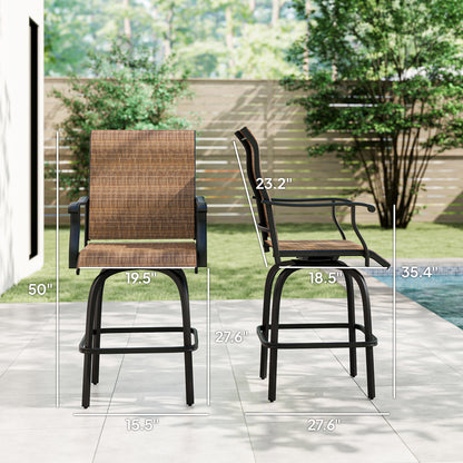 Set of 2 Outdoor Swivel Bar Stools with Armrests