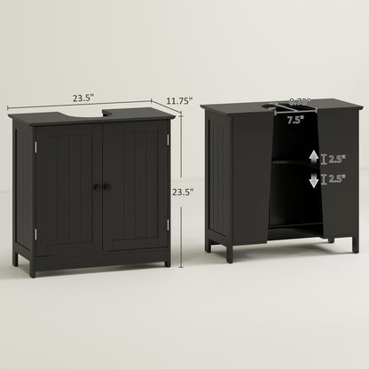 Under Sink Bathroom Cabinet, Pedestal Sink Storage Cabinet with 2 Doors, Shelf and U-Shape, Black