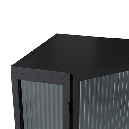 22.25'' Floor Coner Cabinet,Three Tiers With Tempered Glass Doors And Storage Shelves For Bathroom, Living Room And Bedroom Black