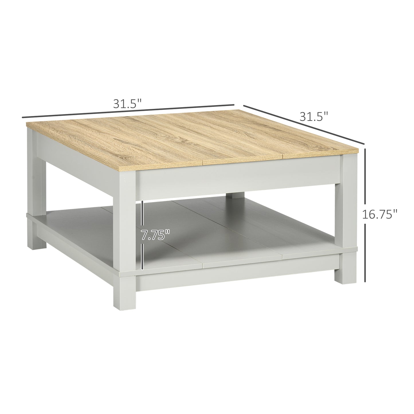 Square Coffee Table with Storage for Living Room, Natural/Gray