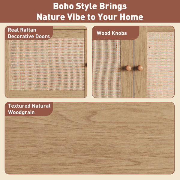 Wood Rattan TV Console