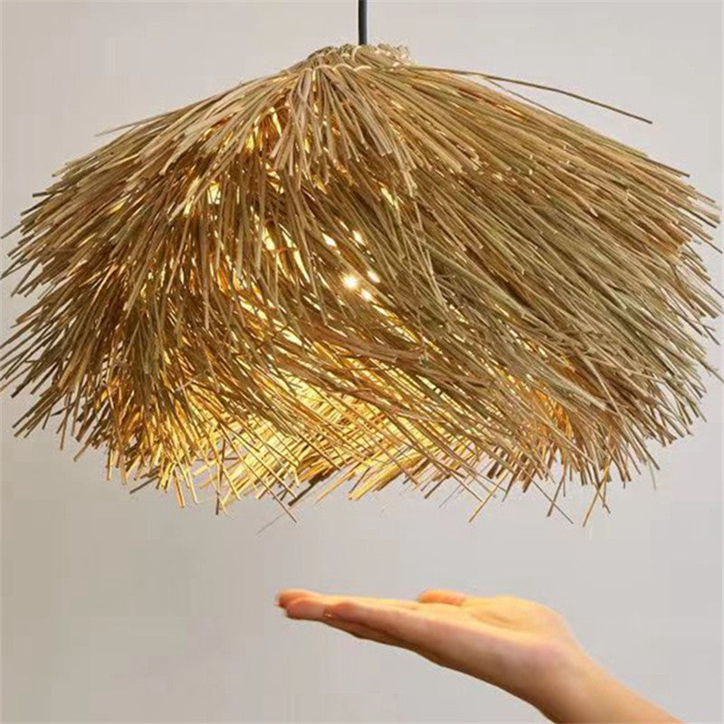 Japanese Wabi Sabi Style Rattan Woven Straw Hat Pendant Light
