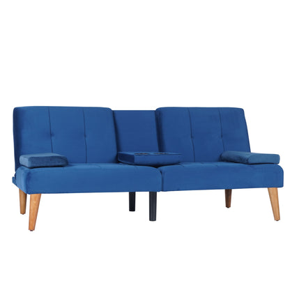 Modern Velvet Upholstered Futon Sofa Bed With 2 Cup Holders For Living Room