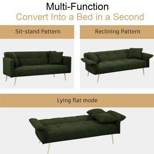 Grey Folding Armrest Sofa Green Quick-Convert
