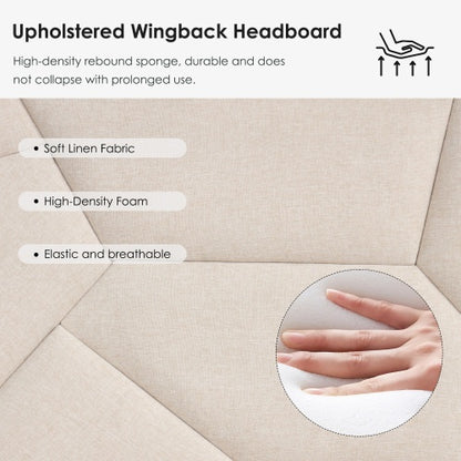 Queen Bed Frame, Linen Storage Headboard, Strong And Stable, No Noise, No Box Spring, Weight 397lbs