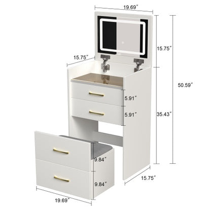 3 In 1 Vanity Desk With Open Top Mirror,Small Make Up Vanity Set With Visible Glass Desktop,Compact Makeup Vanity With 3 Drawers,Dressing Table For Bedroom