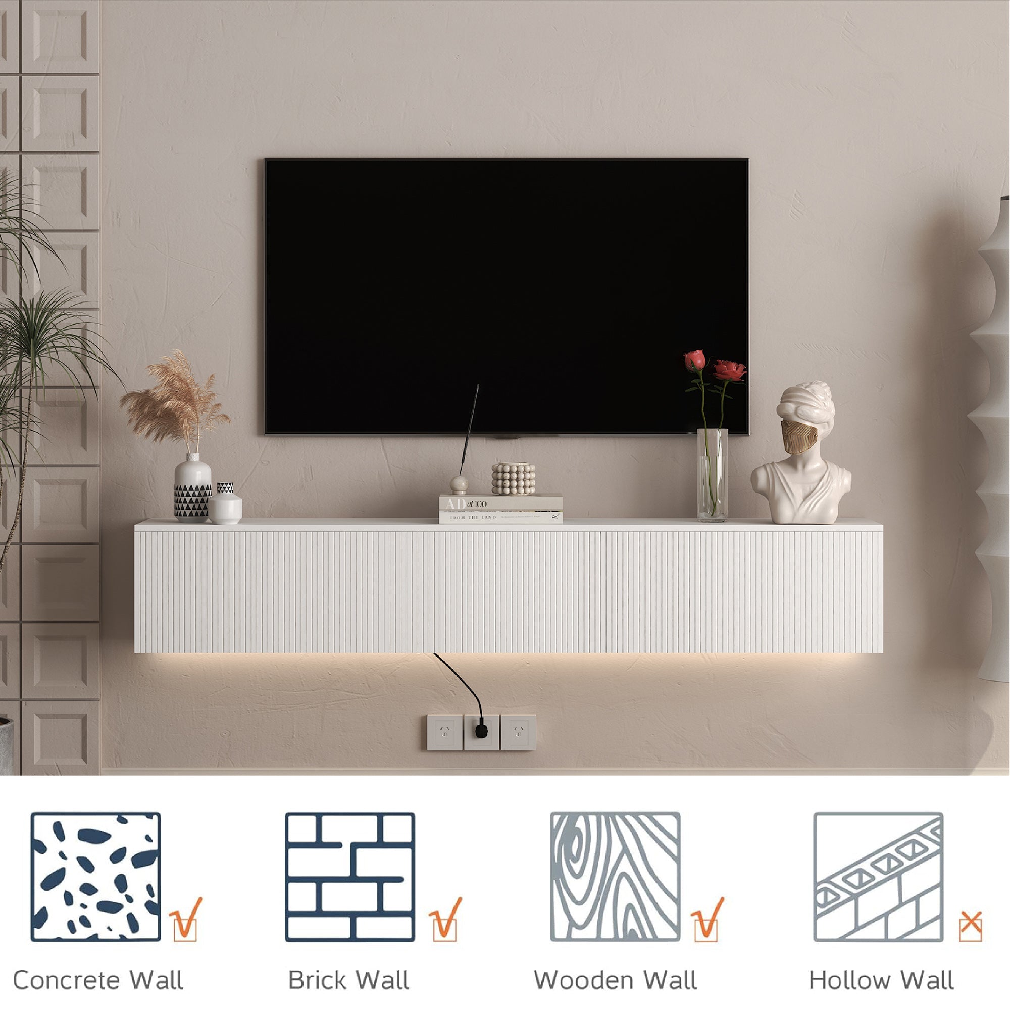 White LED Floating TV Stand