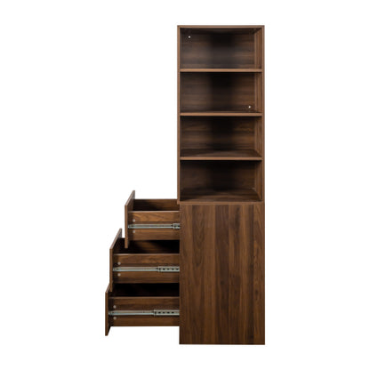 70.87 H Display Storage Cabinet , 4-Tier Shelf, 3 Side Drawers , Modern Wooden Tall Bookshelf Bookcase For Living Room Home Office