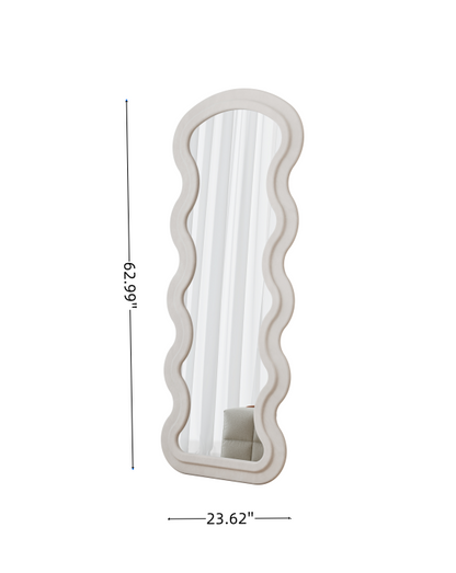 Flannel Full Length Wave White Floor Mirror With Stand For Bedroom Living Room Hanging Or Against The Wall