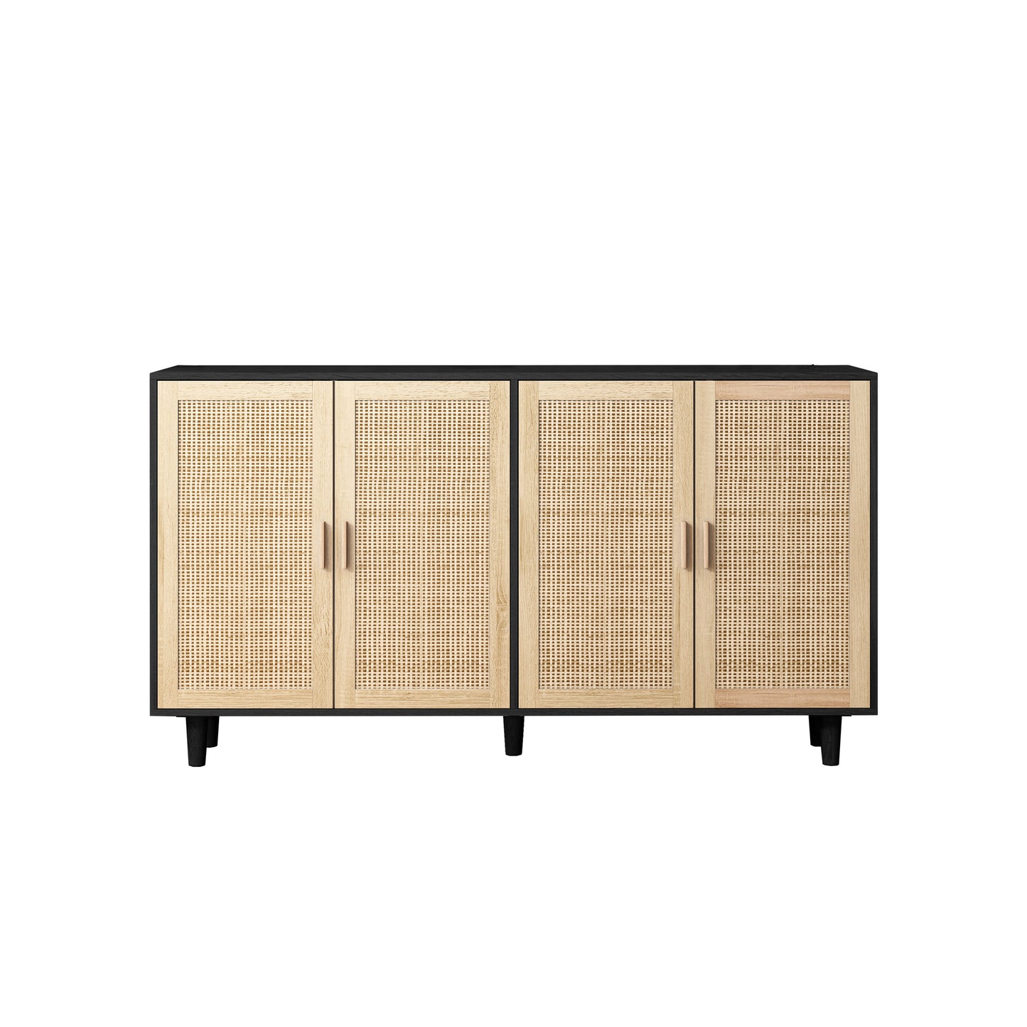 62.20  Elegant And Functional 4 Door Rattan Decorative Storage Cabinet,for Bedroom,Living Room,Office,Easy Assembly,Black