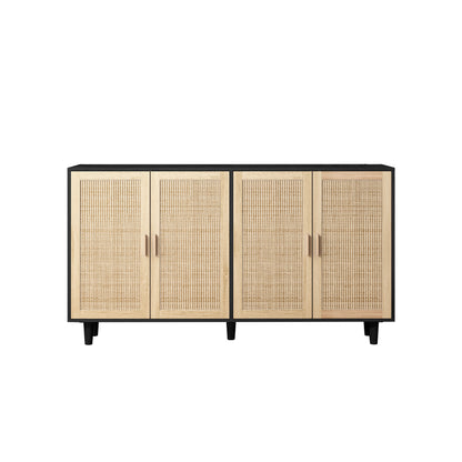 62.20  Elegant And Functional 4 Door Rattan Decorative Storage Cabinet,for Bedroom,Living Room,Office,Easy Assembly,Black