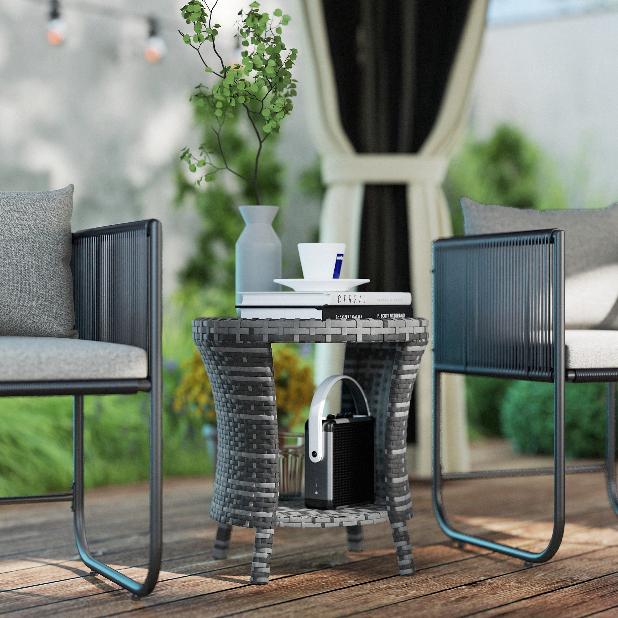 Gray Rattan Outdoor Table