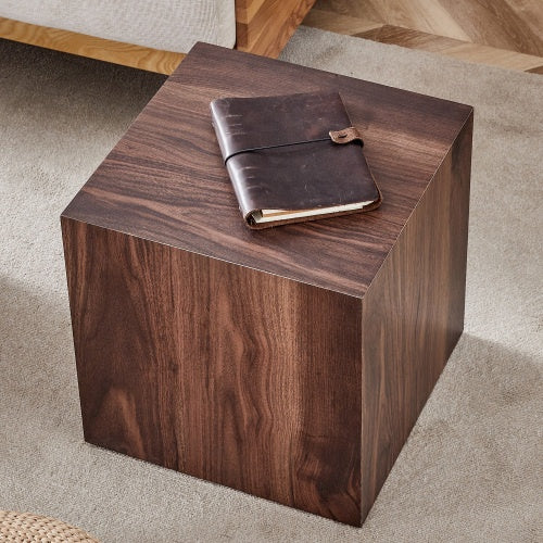 16x16x16 Inch Walnut Wood Grain MDF Coffee Table - Luxurious Design, Perfect Living Room Accent.Cube Fashion Texture Design Coffee Table, Suitable For Various Situations And Scenes