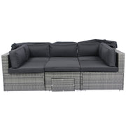 Wicker Rattan Sectional Sofa Retractable Canopy Outdoor