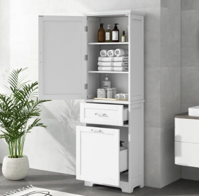 Tall Bathroom Storage Cabinet, Freestanding Storage Cabinet With Two Different Size Drawers And Adjustable Shelf, MDF Board With Painted Finish, Grey